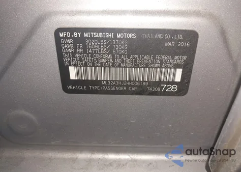 2017 Mitsubishi Mirage Es из США, поврежденный, VIN ML32A3HJ2HH006189